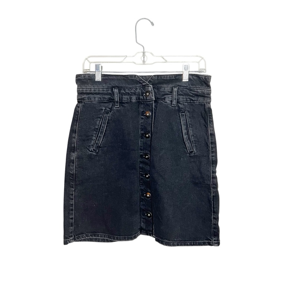 Pilcro Anthropologie Charcoal Button Down Front Skirt 8 Mini Black Denim - Picture 5 of 13